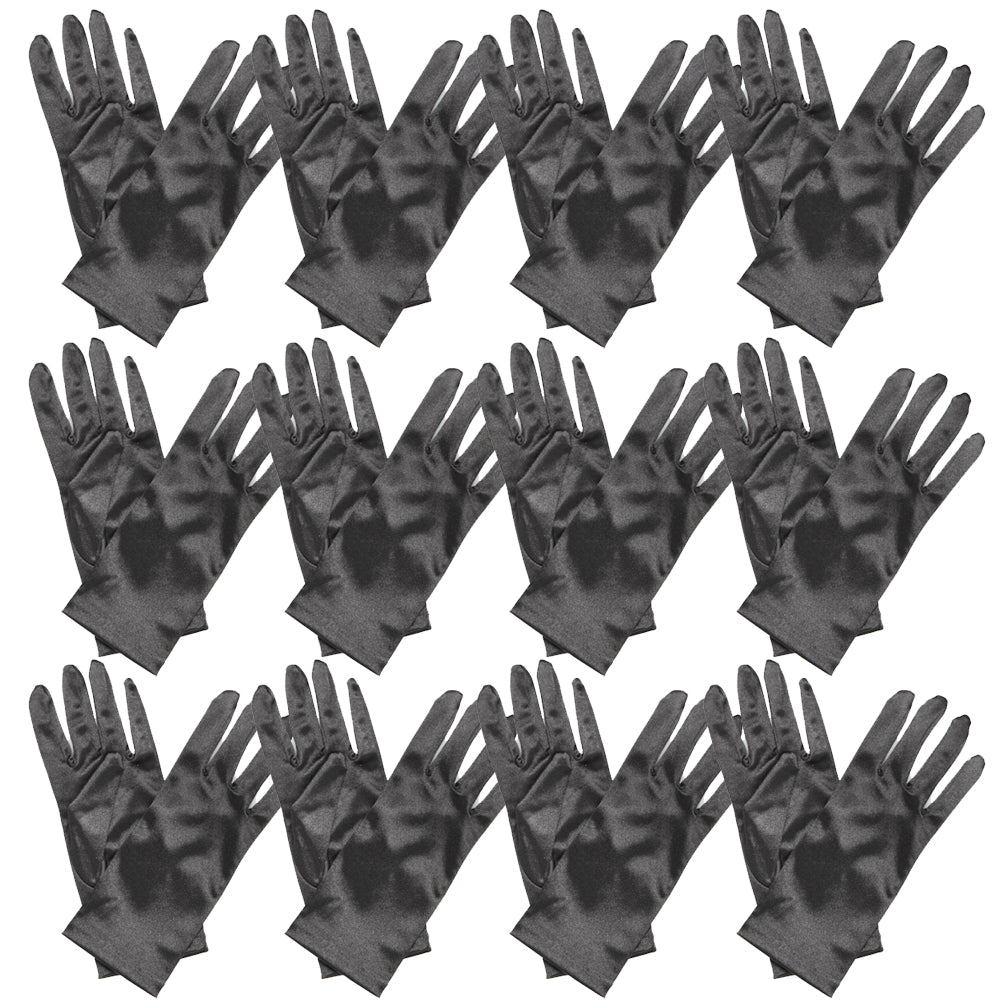 Black Short Dress Gloves Satin 9" 12 PACK 1201D