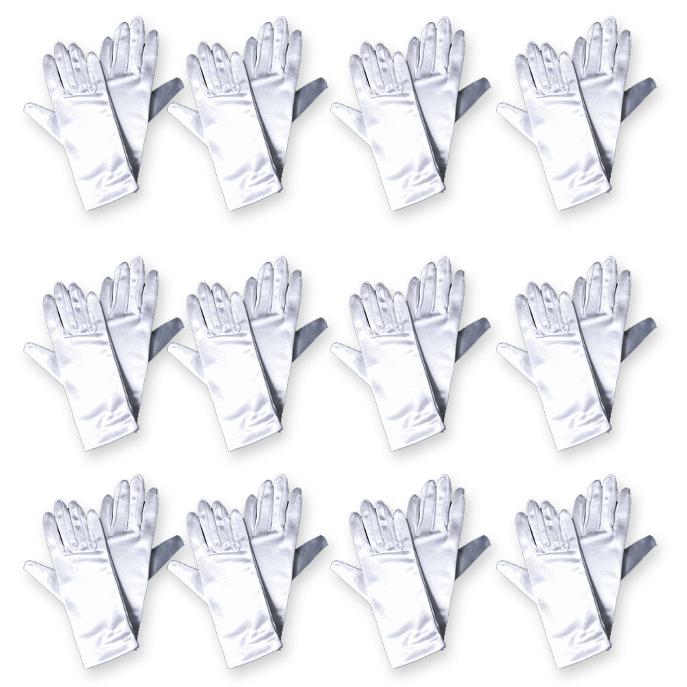 White Short Dress Gloves Satin Adult 9" 12 PACK 1202D