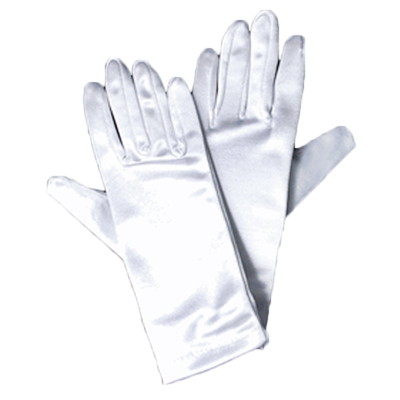White Short Satin Gloves Adult  9" 1202