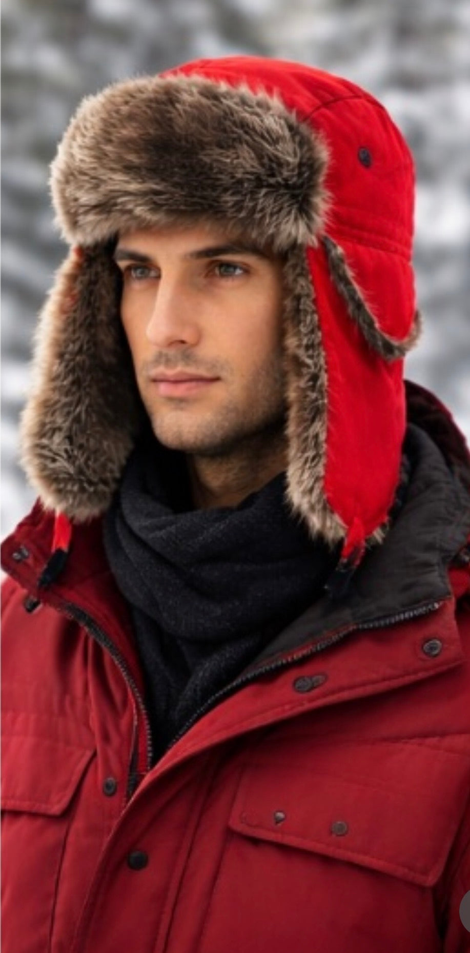 Red Trooper Trapper Aviator Hat Brown Fur 5832 22.5" Standard Adjustable Strap