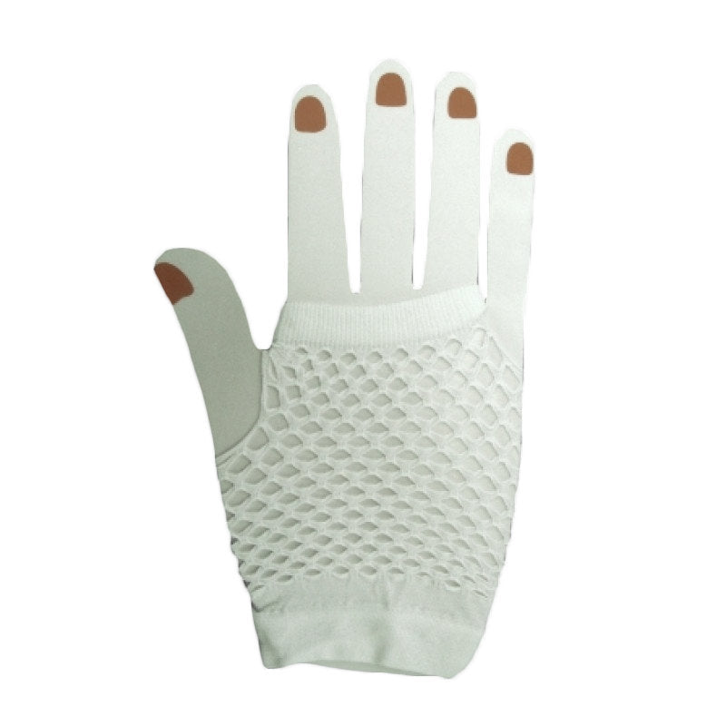 80's Short Fishnet Gloves - White 1240