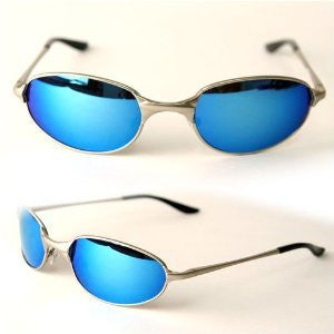 Sports Sunglasses Fishing Metal Silver Half Frame/Blue Lens 1117