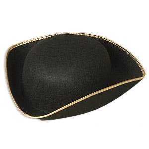 Tricorn  Hat Black Colonial with Gold Trim 1523