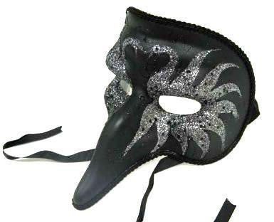 M7026 Black Zanni Style Masquerade Mask with Swan Designs 1843