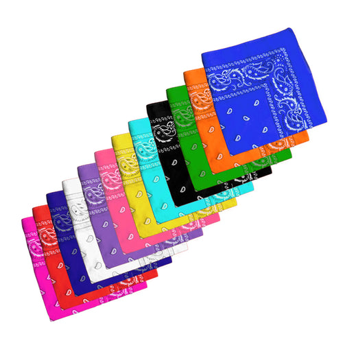 12 PACK Paisley Bandanna Mixed Color 22" Square Standard 100% Cotton 1910