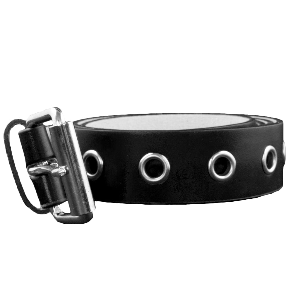 Black One Row Metal Holes Belt 12 PACK