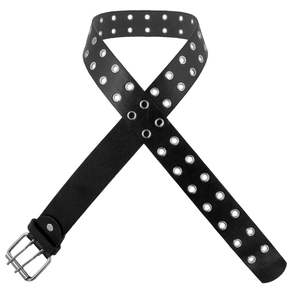 12 PACK Black Punk Two Rows Metal Holes Belts Mix Sizes 2428A