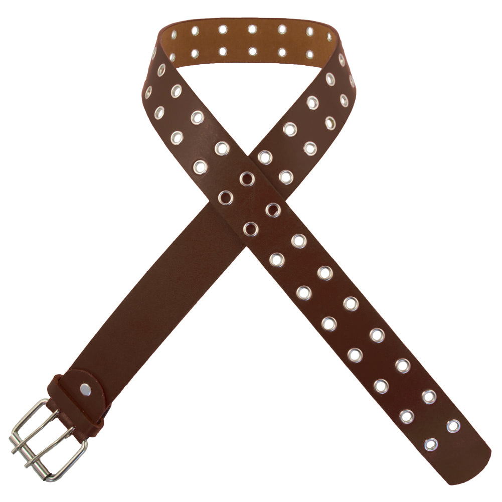 Punk Belts Brown Two Rows Metal Holes Mix Sizes 12 PACK 2436A
