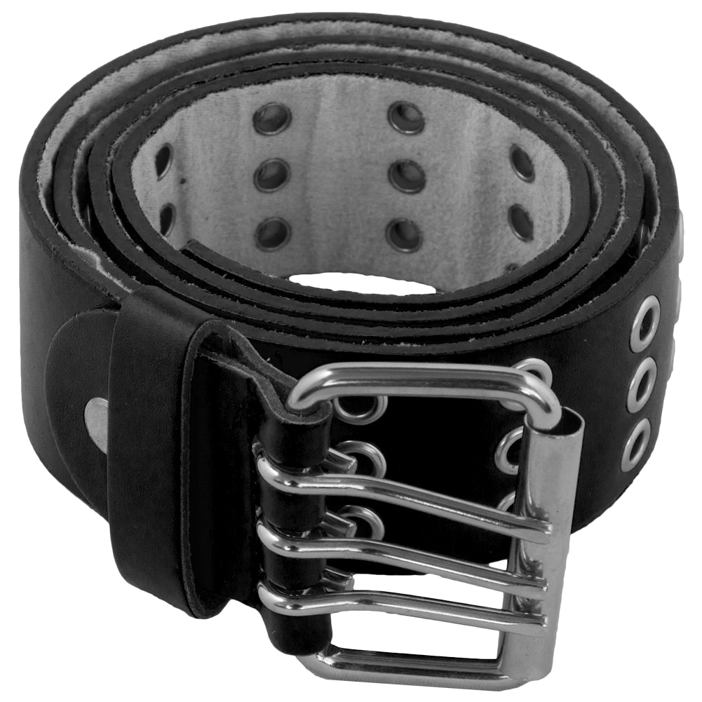 Black Punk Belts Wholesale | Three Rows Metal Holes 12 PACK 2460A