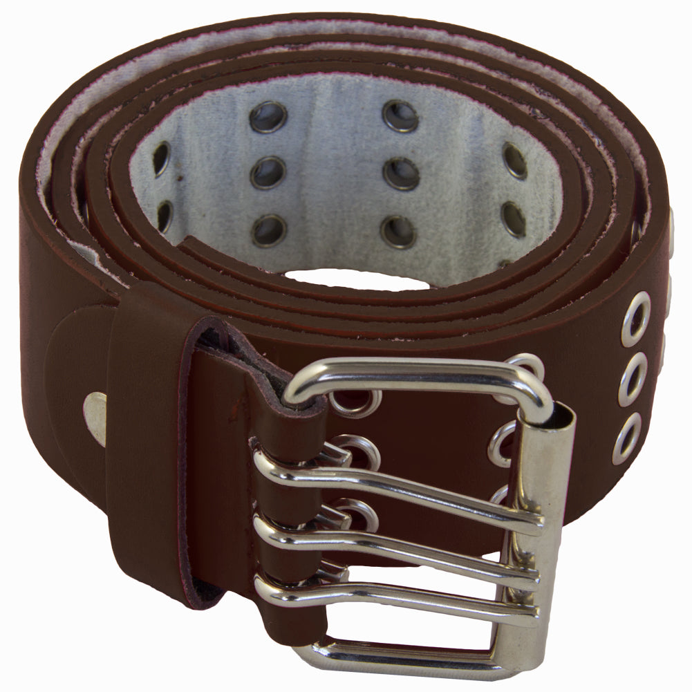 12 PACK Brown Punk Three Rows Metal Holes Belts Mix Sizes 2468A