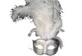 Ostrich Feather Mask Mardi Gras Masquerade White/Silver 9236