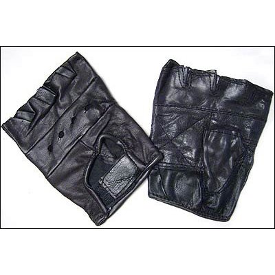 Biker Fingerless Black Leather Gloves 5005