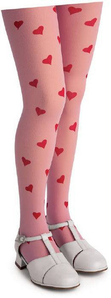 Pink Child Tights with Red Hearts 8006