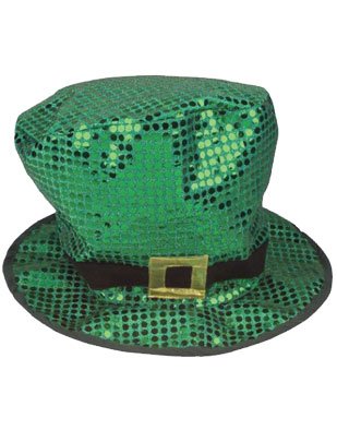 St Patricks Green Sequin Leprechaun Short Top Hat 5887