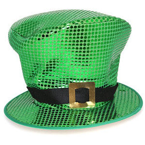 St Patricks Green Sequin Leprechaun Short Top Hat 5887
