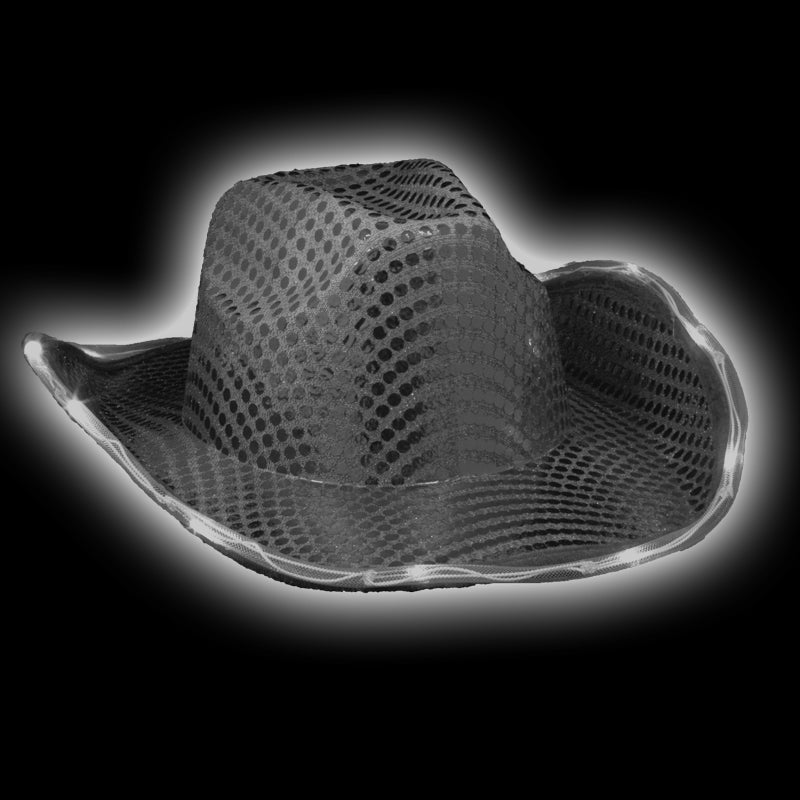 Black Flashing LED Sequin Cowboy Hat  22.5 Adult Size 5891