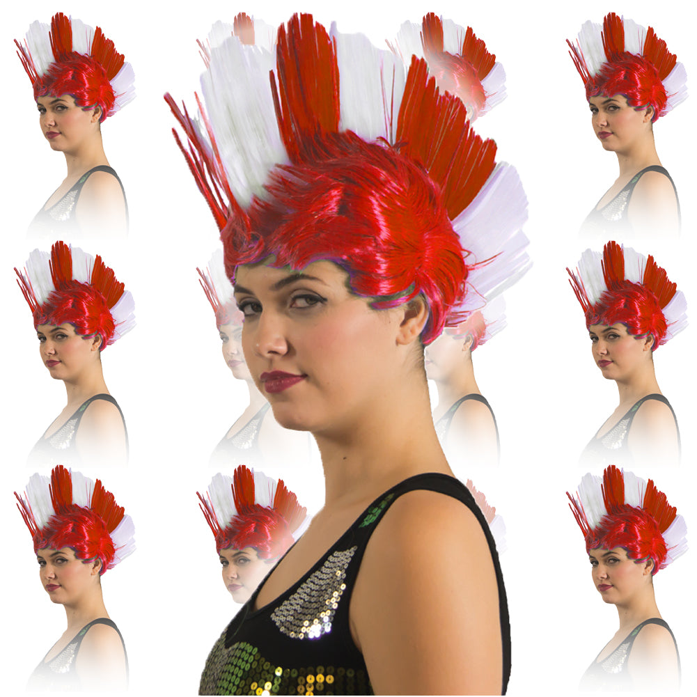 Red and White Mohawk Wig  6027D