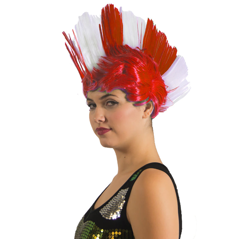 Red and White Mohawk Wig 6027