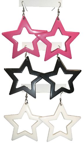 Black 80's Plastic Star Earrings 6536