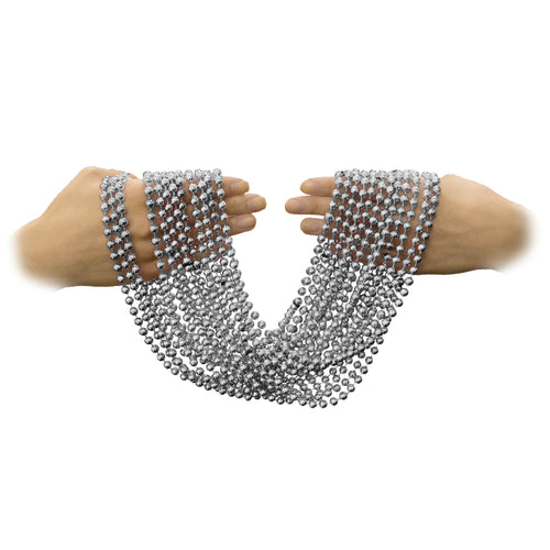 12 PACK 7mm Mardi Gras Silver Party Beads 6543