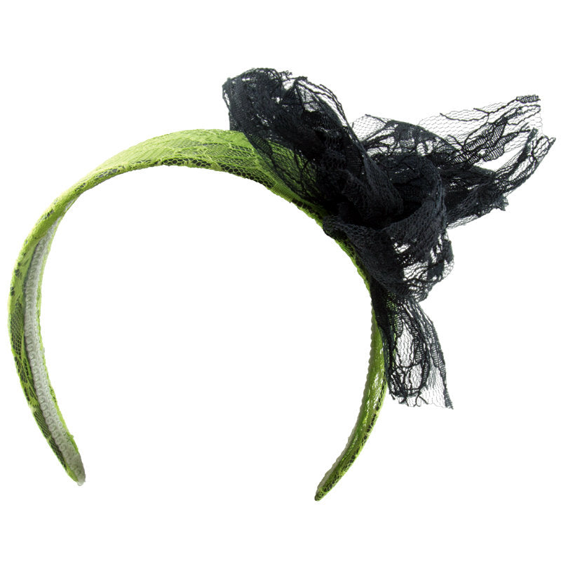 Green Lace Headband with Black Bow 12 PACK WS6673D