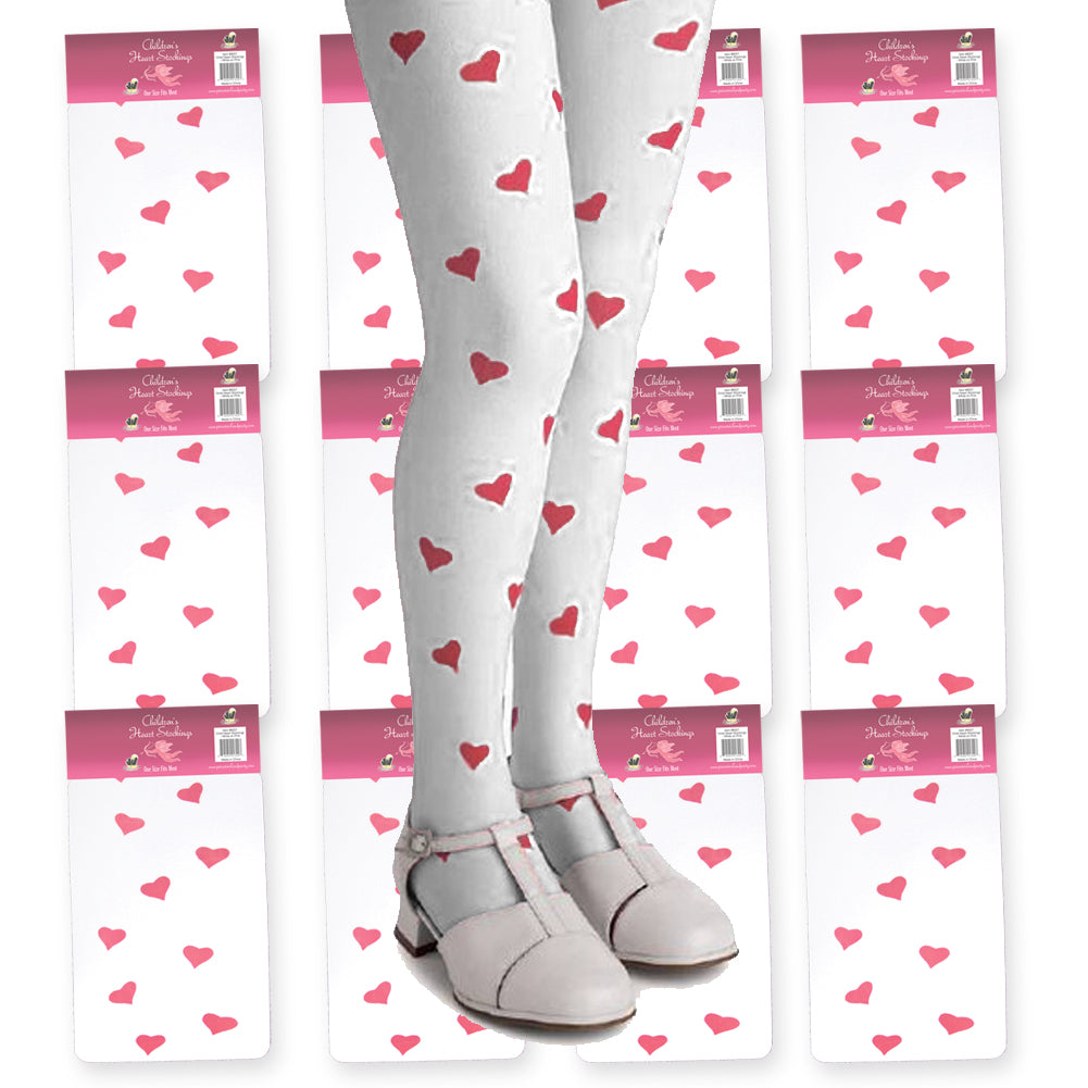 White Child Tights with Pink Hearts 12 PACK 8007D