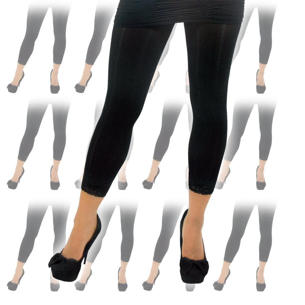 Black Footless Tights with Lace Bottom 12 PACK 8014D