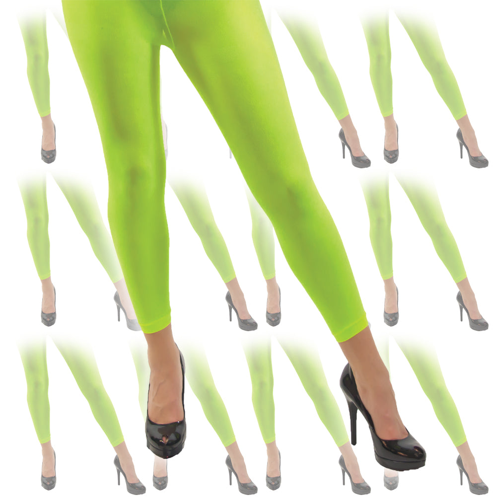 Neon Green Footless Tights 12 PACK 8015D