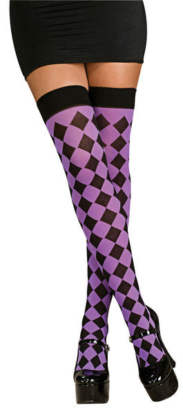 Harlequin Purple and Black Thigh Highs 8145