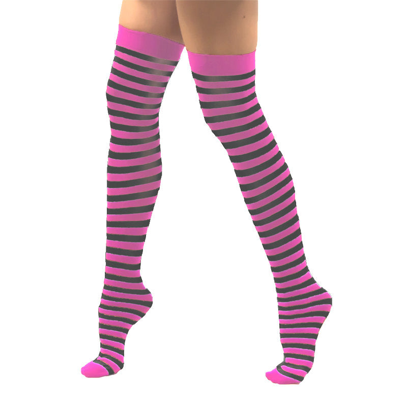 Pink and Black Striped Thigh High 8173