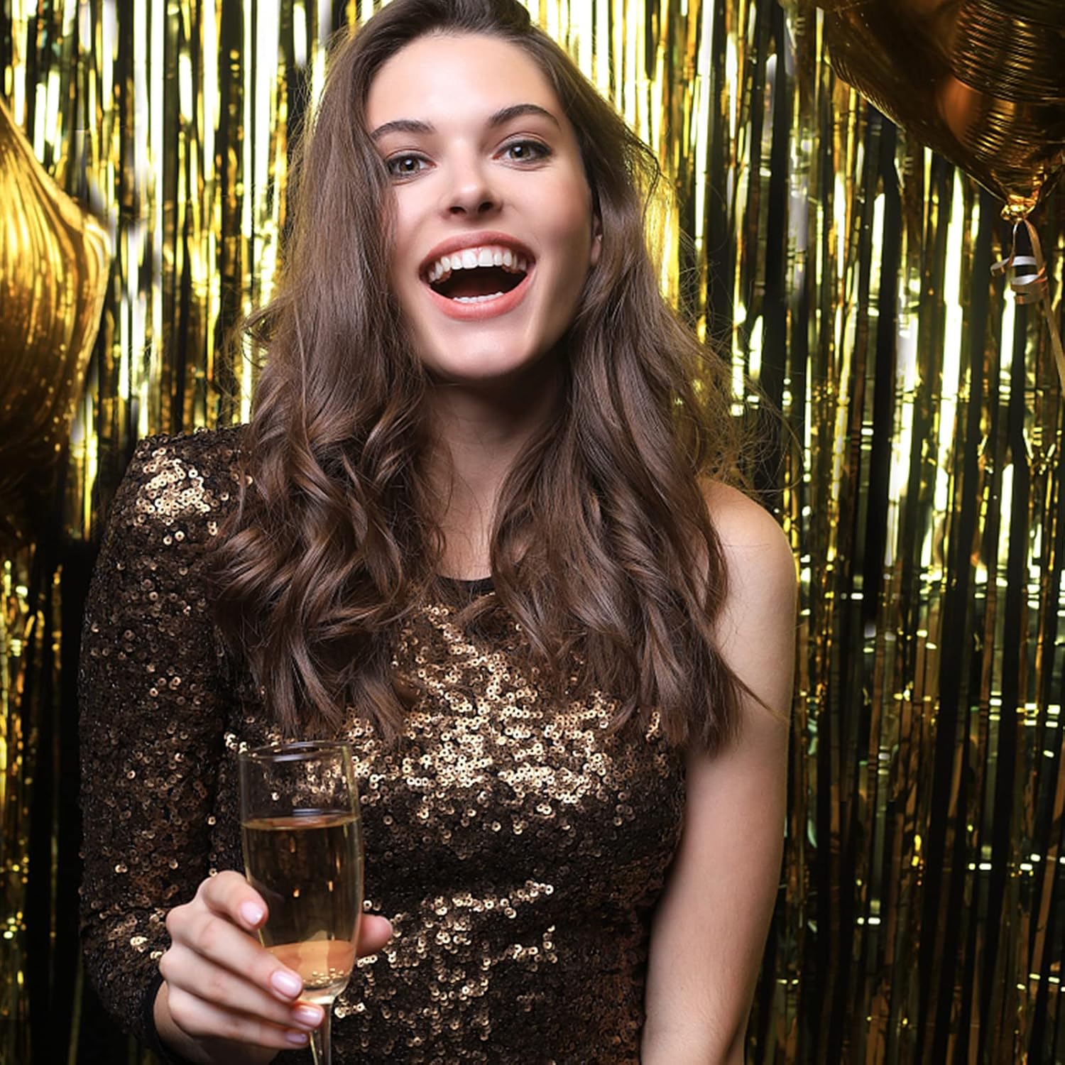 2 PACK New Years 2 Pack Gold Backdrop Birthday Decorations Foil Curtain Backdrop Gold Streamers Dance Party Decorations Photo Booth Props 5936