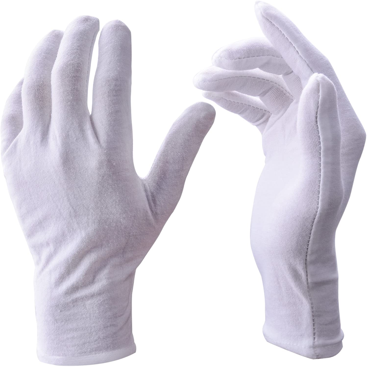 Glove Liners White Bulk |  Cotton Inspection White Stitched Gloves - Large Size 8" Length 12 PACK 5023