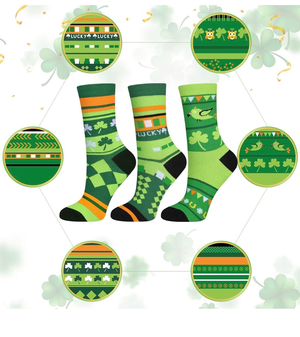 St Patricks Day Socks | Shamrock Socks | St Pattys Day Socks | 10" 6 PACK