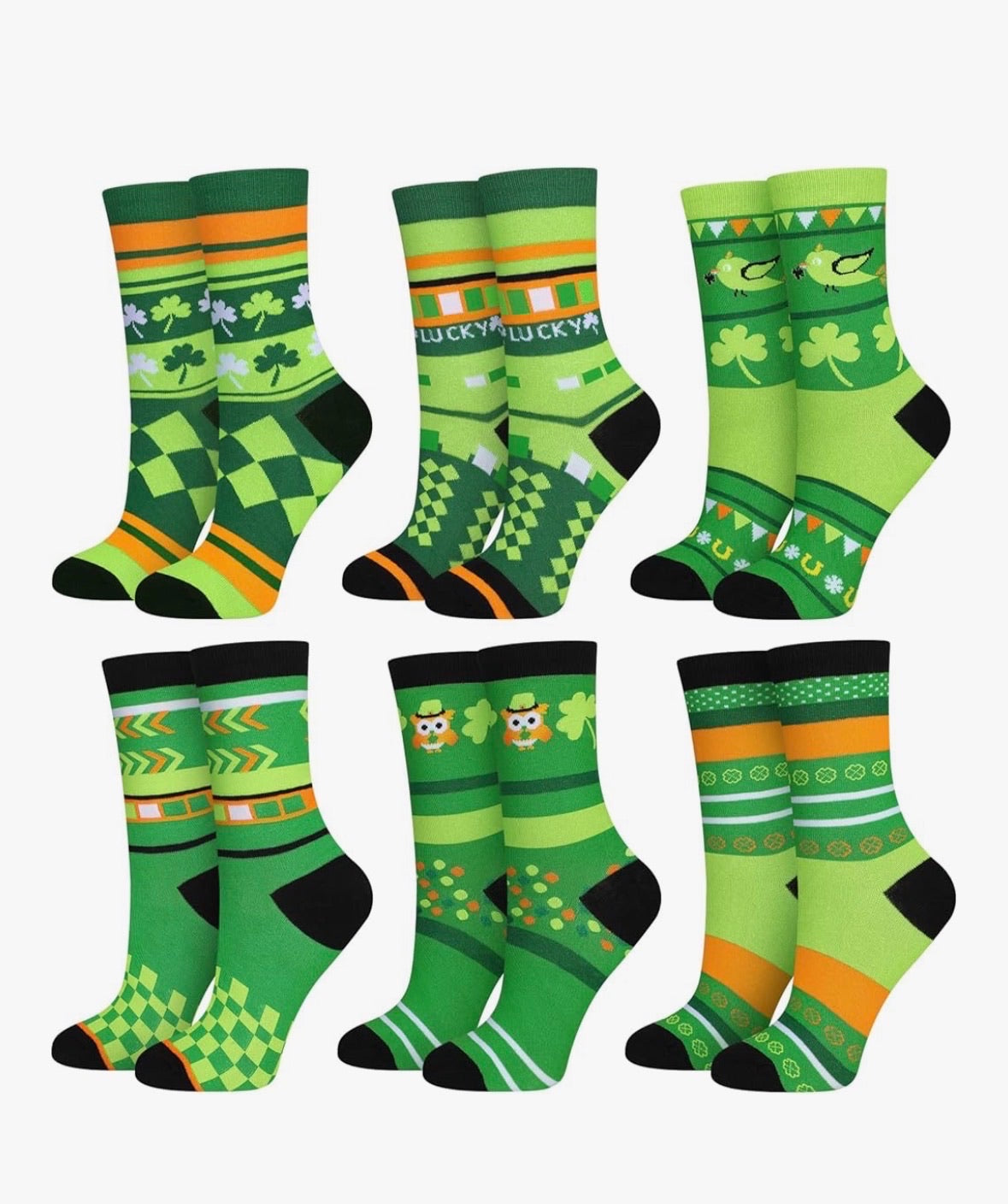 St Patricks Day Socks | Shamrock Socks | St Pattys Day Socks | 10" 6 PACK