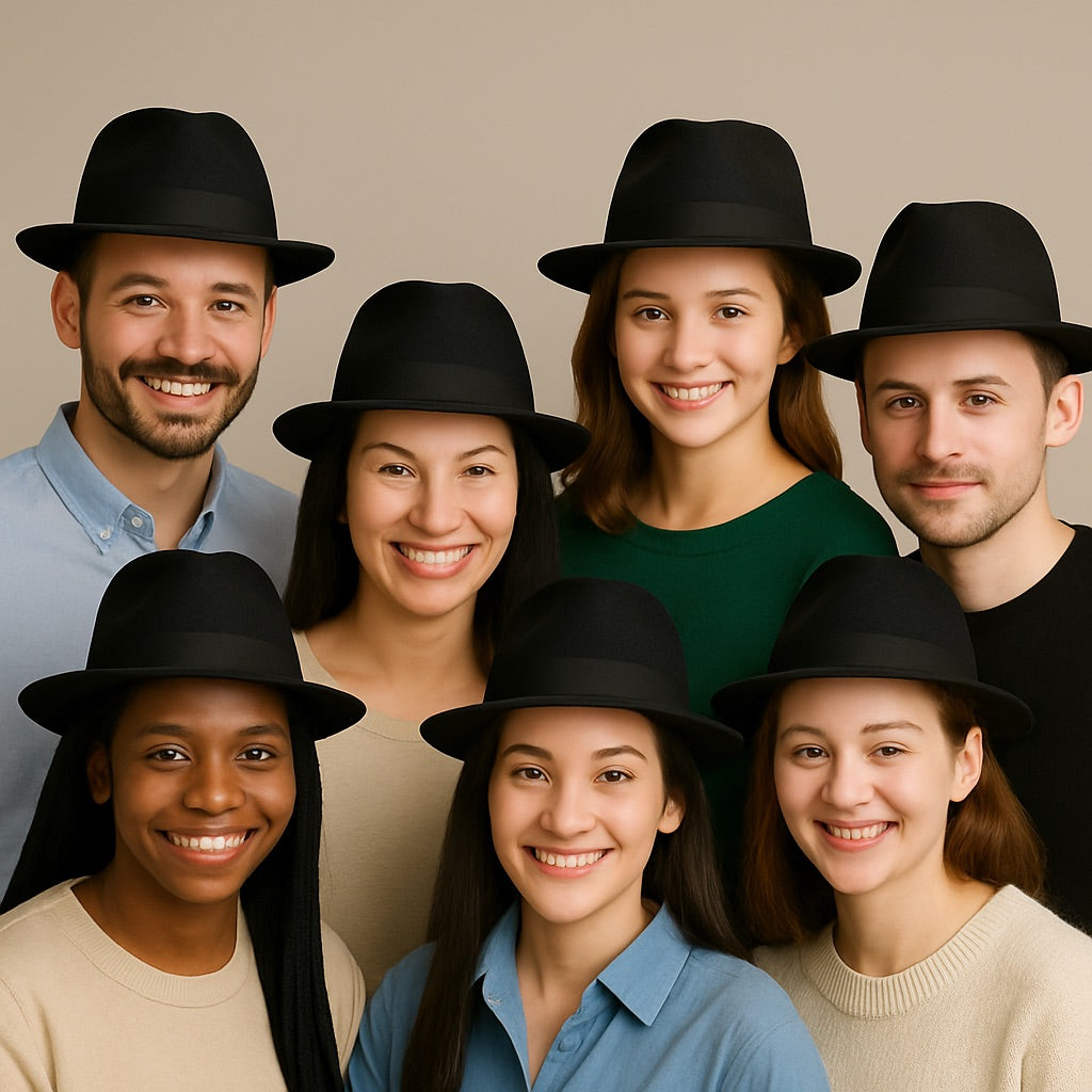 LONG BRIM Costume Gangster Fedora Hat Black Felt 1333