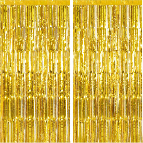 2 PACK New Years 2 Pack Gold Backdrop Birthday Decorations Foil Curtain Backdrop Gold Streamers Dance Party Decorations Photo Booth Props 5936