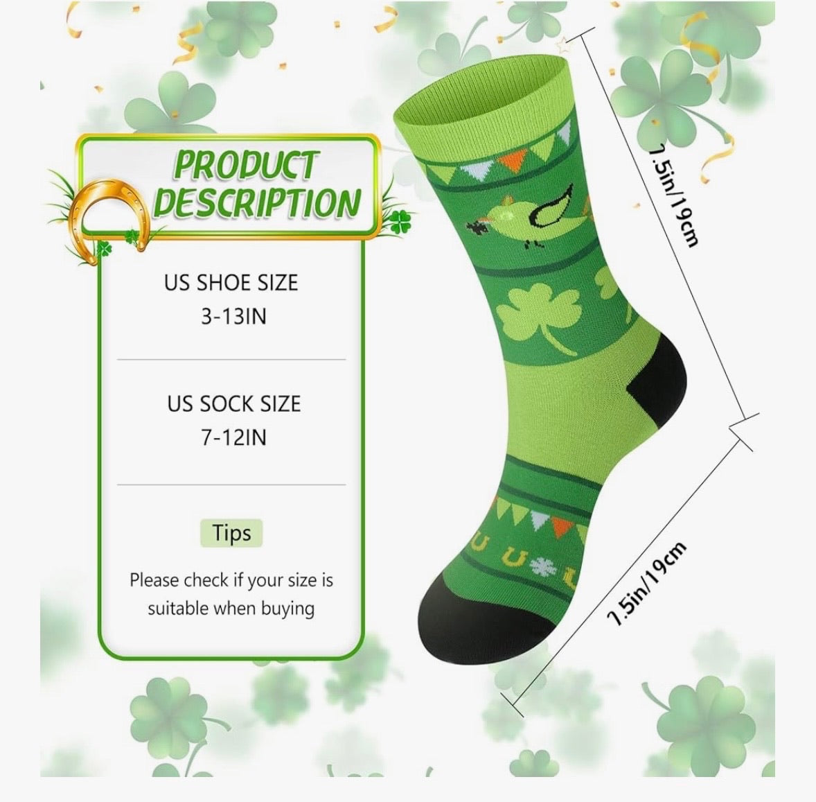 6 PACK St Patrick's Shamrock Beer Socks 10" 8175