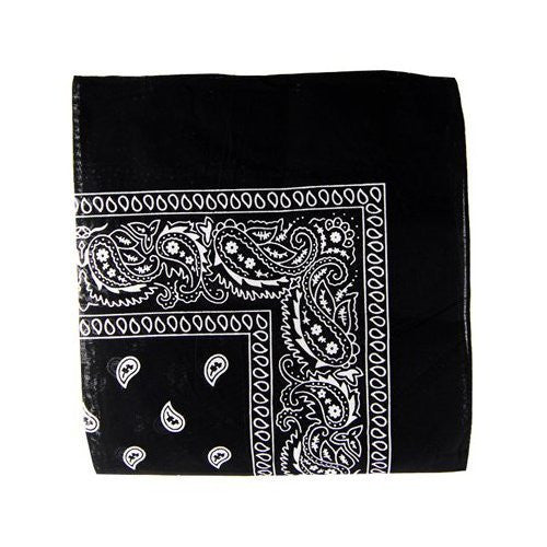 Black Bandana 22" Square Standard 100% Cotton 12 PACK 1911D