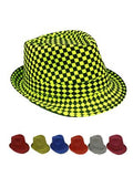 12 PACK Checkered Fedora Hats Colorful Mixed  1310MC Adult Size