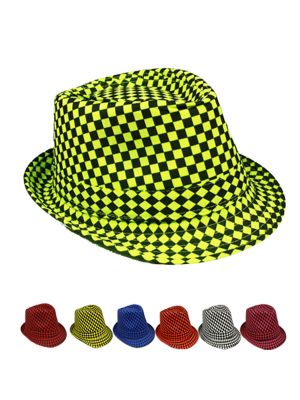 12 PACK Checkered Fedora Hats Colorful Mixed  1310MC Adult Size