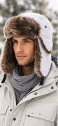 12 PACK  White Trapper Hat | Brown Faux Fur 5831BW  22.5" Standard Adjustable Strap