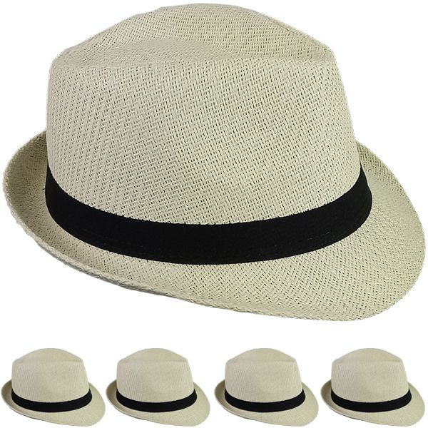 Fedora Hats Tan Cuban Tweed with Black Band Adult Size 23" Regular Standard 1328