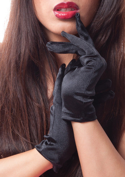 Black Short Satin Gloves 12 PACK 9"  WS1201D