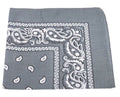 Grey Paisley Bandanna 12 PACK 22" Square Standard 100% Cotton  WS1926D
