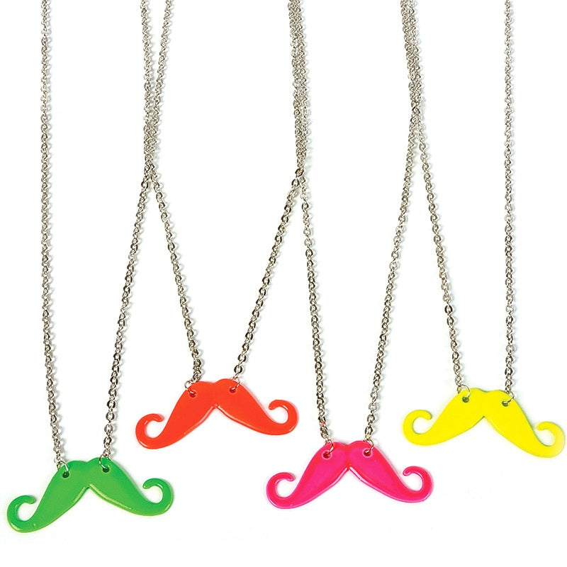 Party Favor Set Mustache Necklaces Mixed Colors 12 PACK 6646
