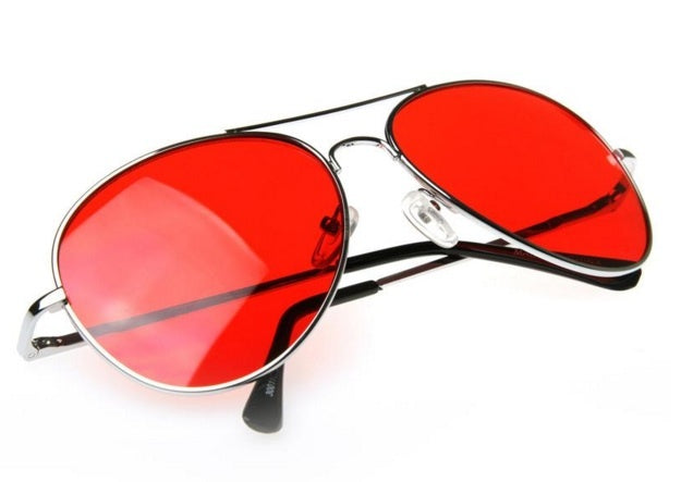 Silver Frame and Red Lens Aviator Sunglasses 1105
