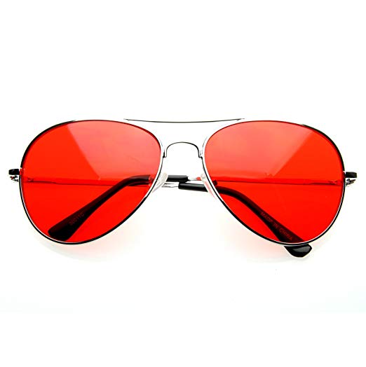 Silver Frame and Red Lens Aviator Sunglasses 1105