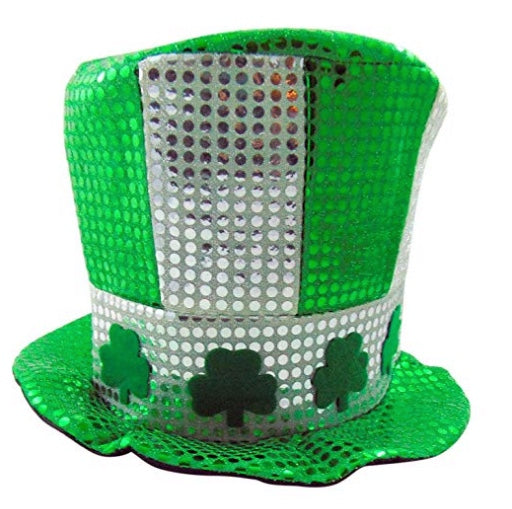 Shamrock White/Green w/ Silver Sequin Top Hat 5888