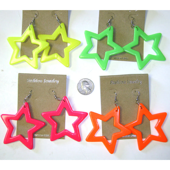 80's Star Earring Mixed Colors Plastic | 12 PACK WS6537D